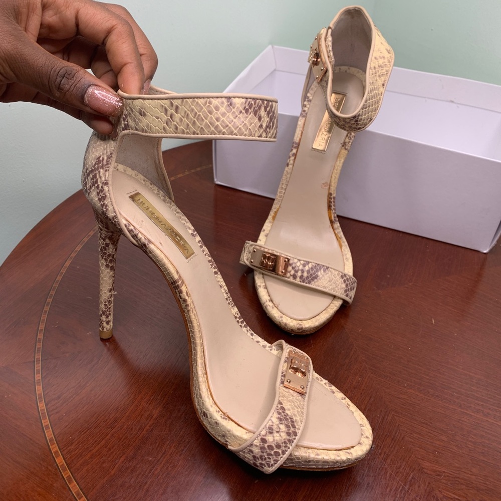 BCBG Max Azria Entreat Python Buckle Heel Sandals